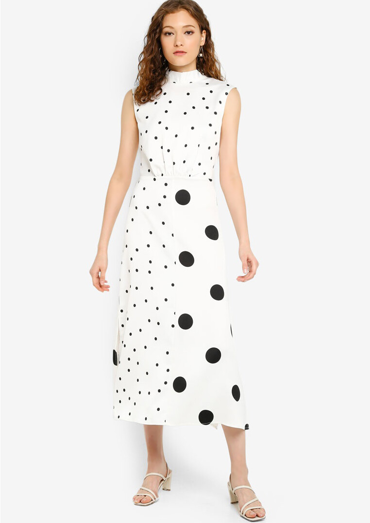 warehouse mixed spot midi dress